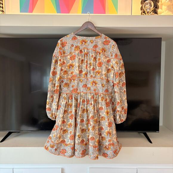 Zimmermann Andie Buttoned Floral Linen Mini Dress Long Sleeve 3 Large - Picture 14 of 16